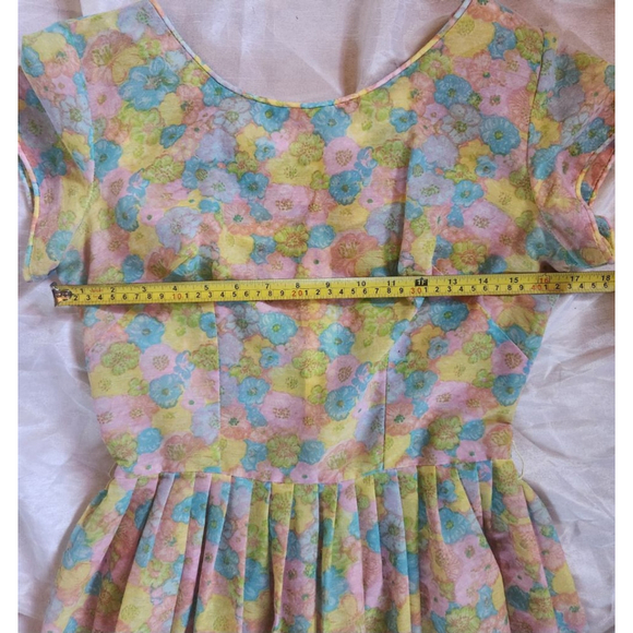 Vintage 1950s Women's Floral Summer Dress Yellow/Pink/Blue Size S Retro madmen - Picture 2 of 4